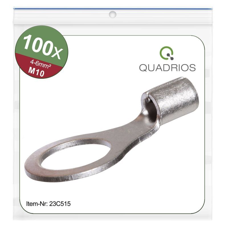 Quadrios 23C515 Ring Terminal, Max. Cross-Section 6 mm², Hole Diameter 10.5 mm, Uninsulated, 100 Pieces