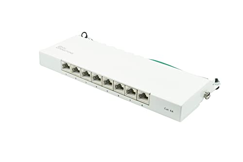 Good Connections 8-Port Cat. 6A Desktop Patch Panel, 0.5 HE, STP Shielded, Tool-Free Access, Reinweiß (RAL9010)