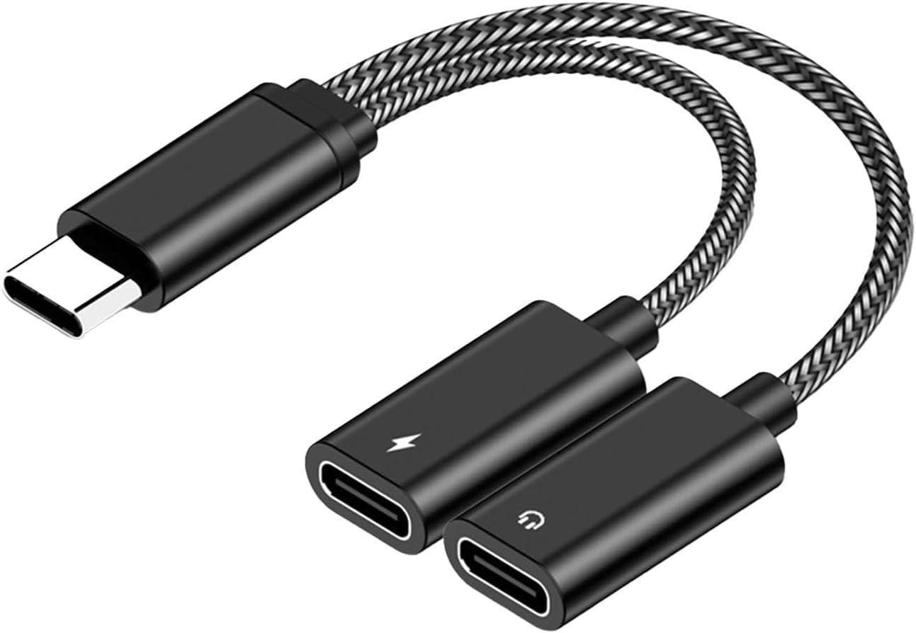 USB-C Double 2-in-1 Adapter - Charge and Audio, Compact & Durable Design, Compatible with Samsung, Xiaomi and Other Type C Devices