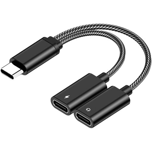 USB-C Double 2-in-1 Adapter - Charge and Audio, Compact & Durable Design, Compatible with Samsung, Xiaomi and Other Type C Devices