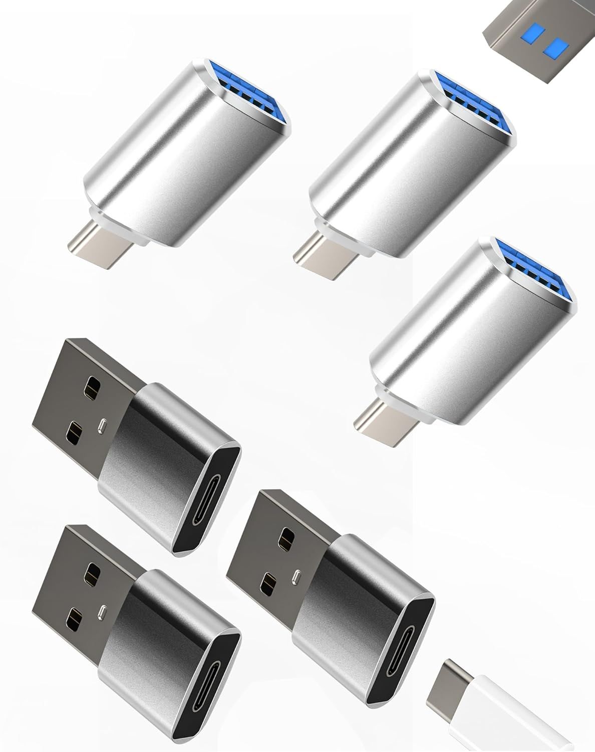 SUBZONAL 6-Pack USB C OTG Adapter - USB A 3.0 to Type C Cable for Data Transfer - Android, MacBook Thunderbolt, Apple iPhone 15 Pro Max, iPad - Compatible with Samsung