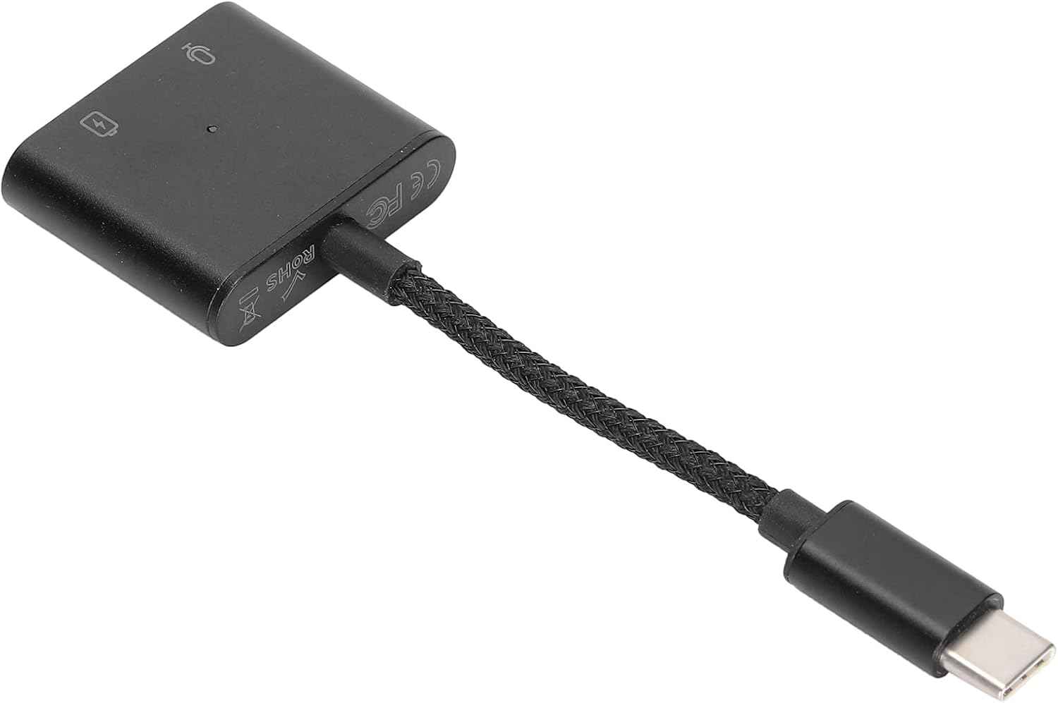 USB Type-C to Type-C Quick Charge Adapter Splitter for Mobile Phones and Tablets with Nylon Woven Cable (Black)