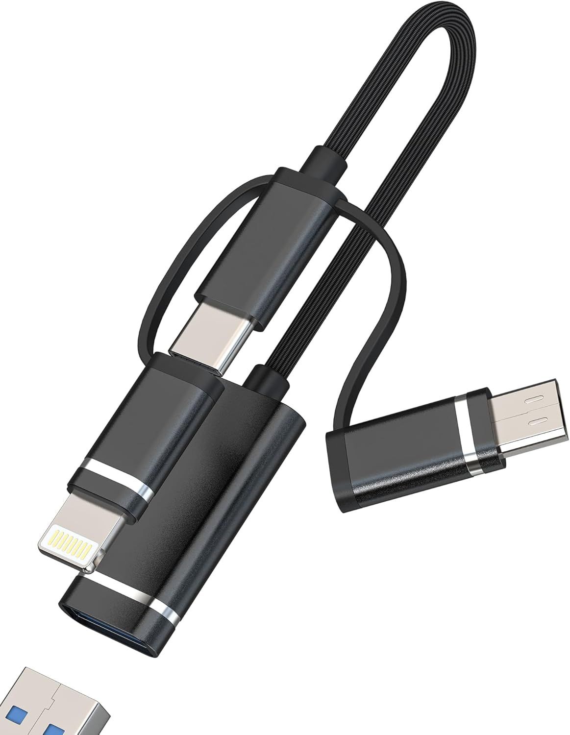 Adaptador de cable OTG Subzonal 3 en 1 - USB-C a Lightning a Micro USB para iPhone 17/16/15/14 Pro Max, conector macho Type C a hembra para camara iPad, hub, disco flash y puerto divisor compatible Samsung