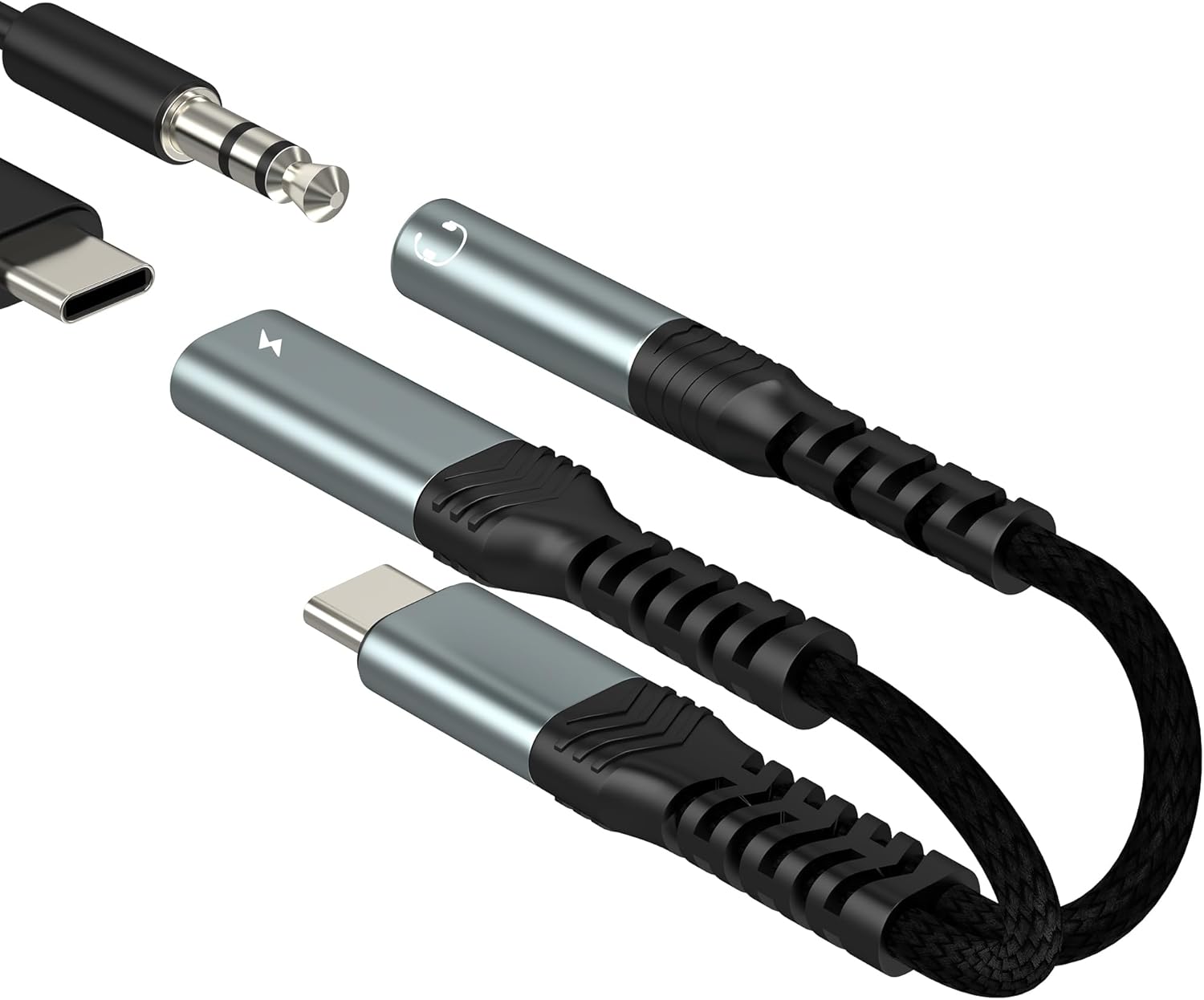Adaptador USB C a auxiliar de audio y carga 2 en 1