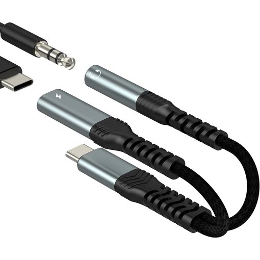 Adaptateur USB C vers audio auxiliaire et chargeur 2 en 1