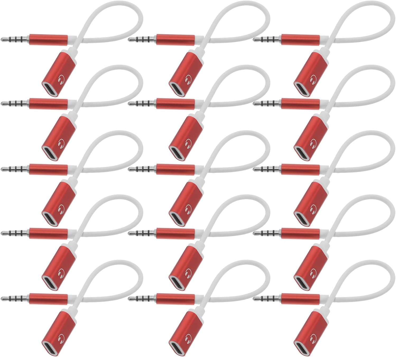 Subzonal 15-Pack Stereo Jack to USB-C Adapter Cable, Red - Audio Connection for Smartphones & Computers