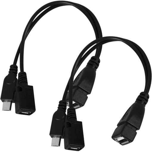 Subzonal OTG Micro USB to USB-A Adapter, 2-Piece Set for Mobile Devices and PCs, Data Transfer and Charging Cable, Black