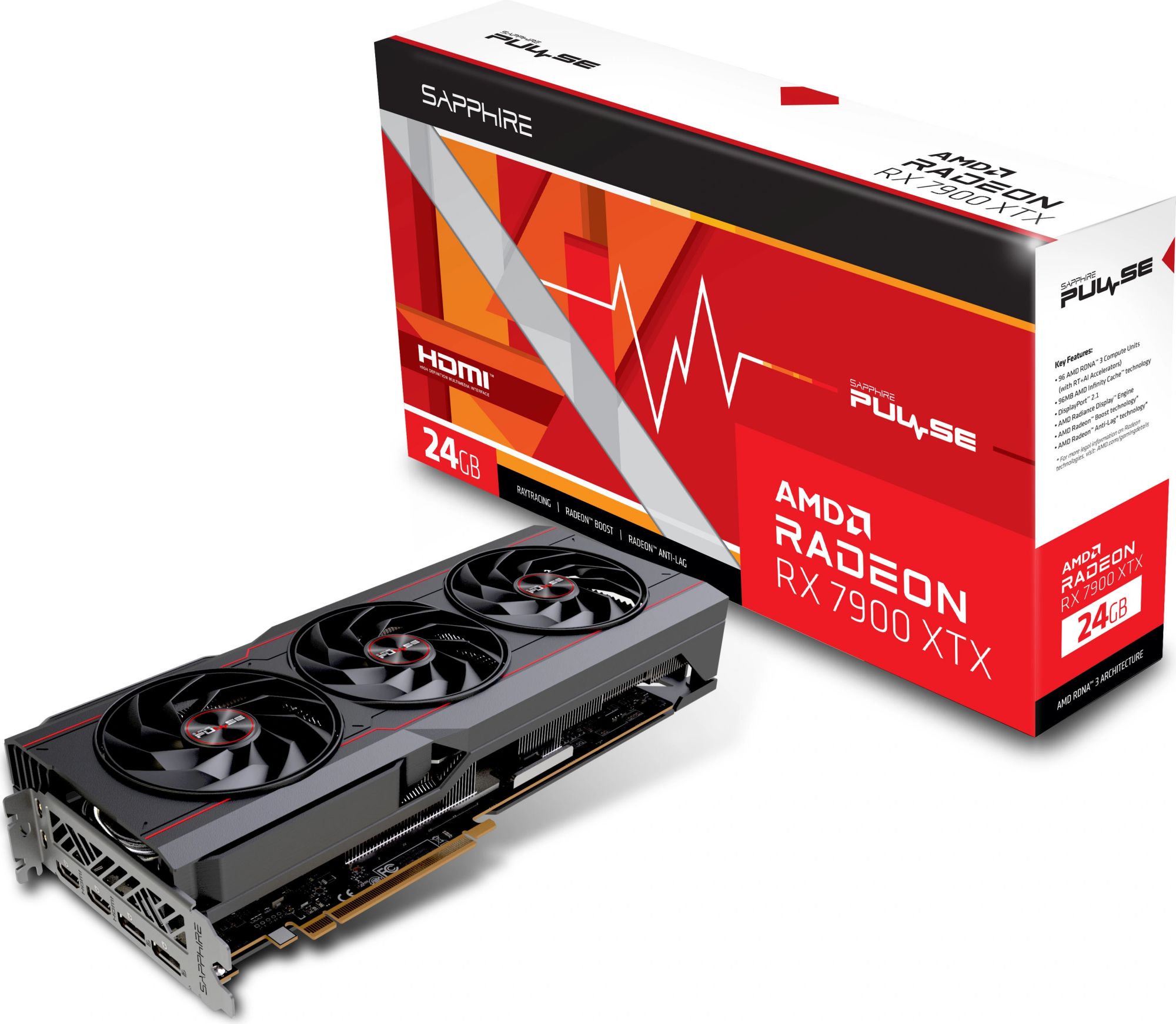 Sapphire Pulse Radeon RX 7900 XTX - Graphics Card - 24GB GDDR6 - PCIe 4.0 x16 - 2x DisplayPort, 2x HDMI