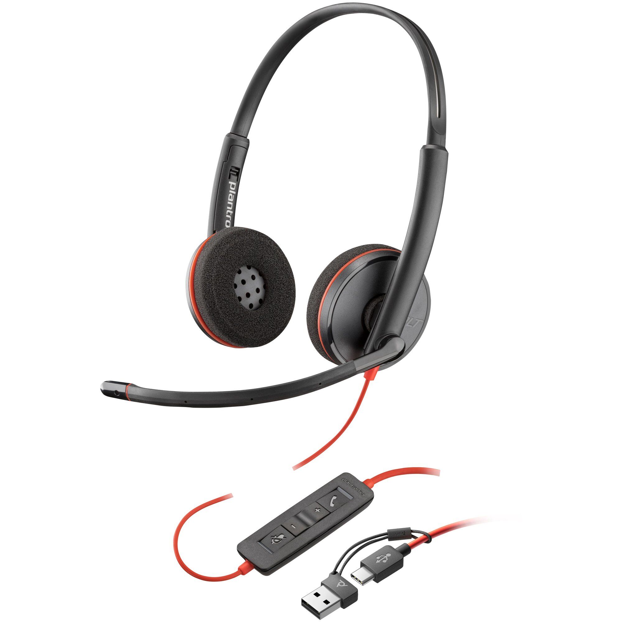 HP Poly Blackwire 3225 - 3300 Series - micro-casque - sur-oreille - filaire - USB, jack 3,5mm - noir - Certifié Skype, certifié Cisco Jabber, Certifié Avaya