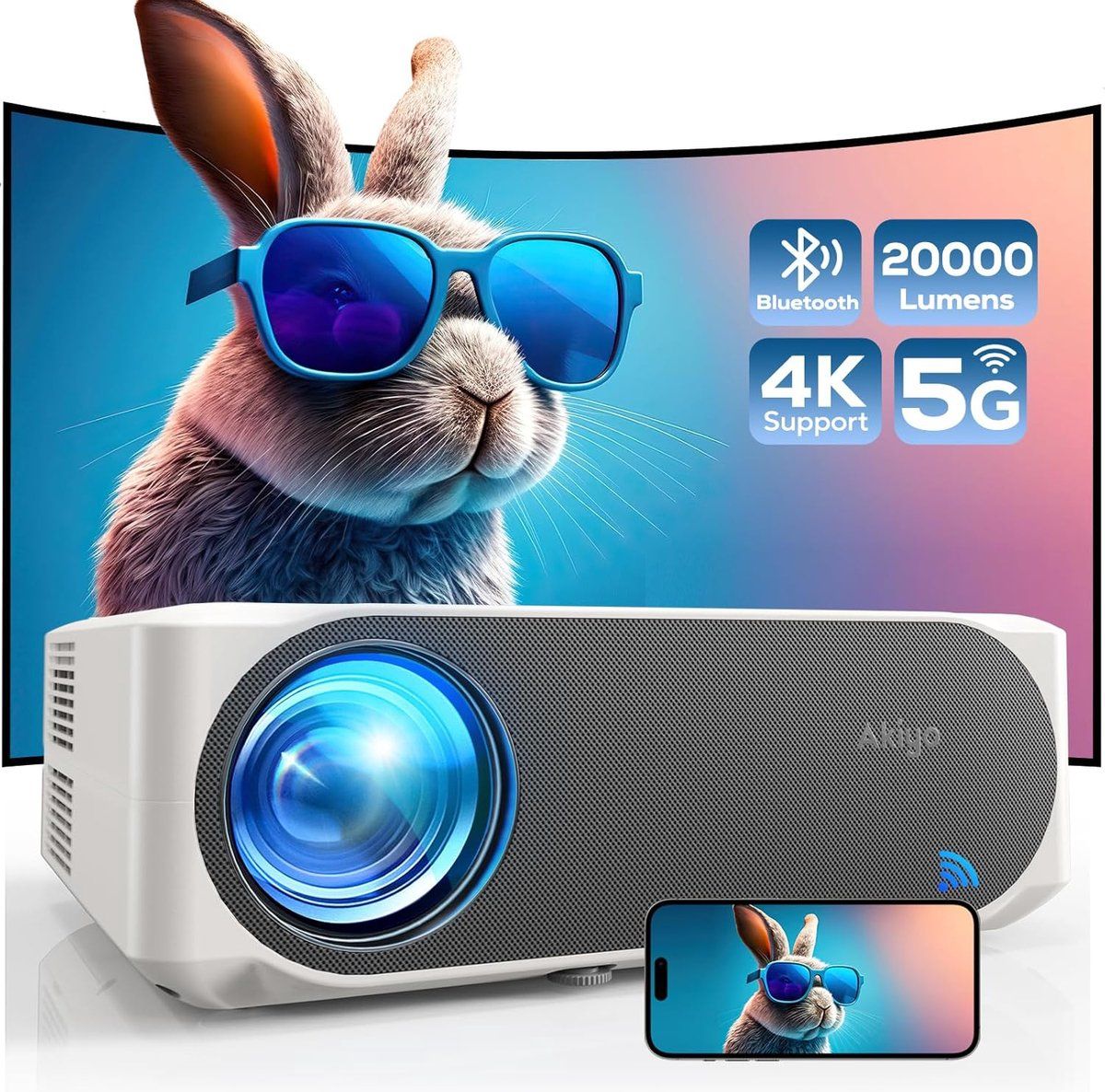 AKIYO O8 4K Wi-Fi 6 Projector, 20,000 Lumens