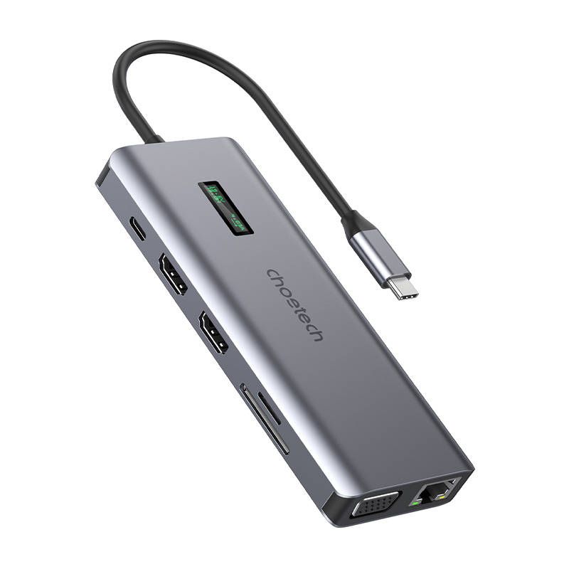Hub Choetech 12 en 1 USB-C (M26, Gris)