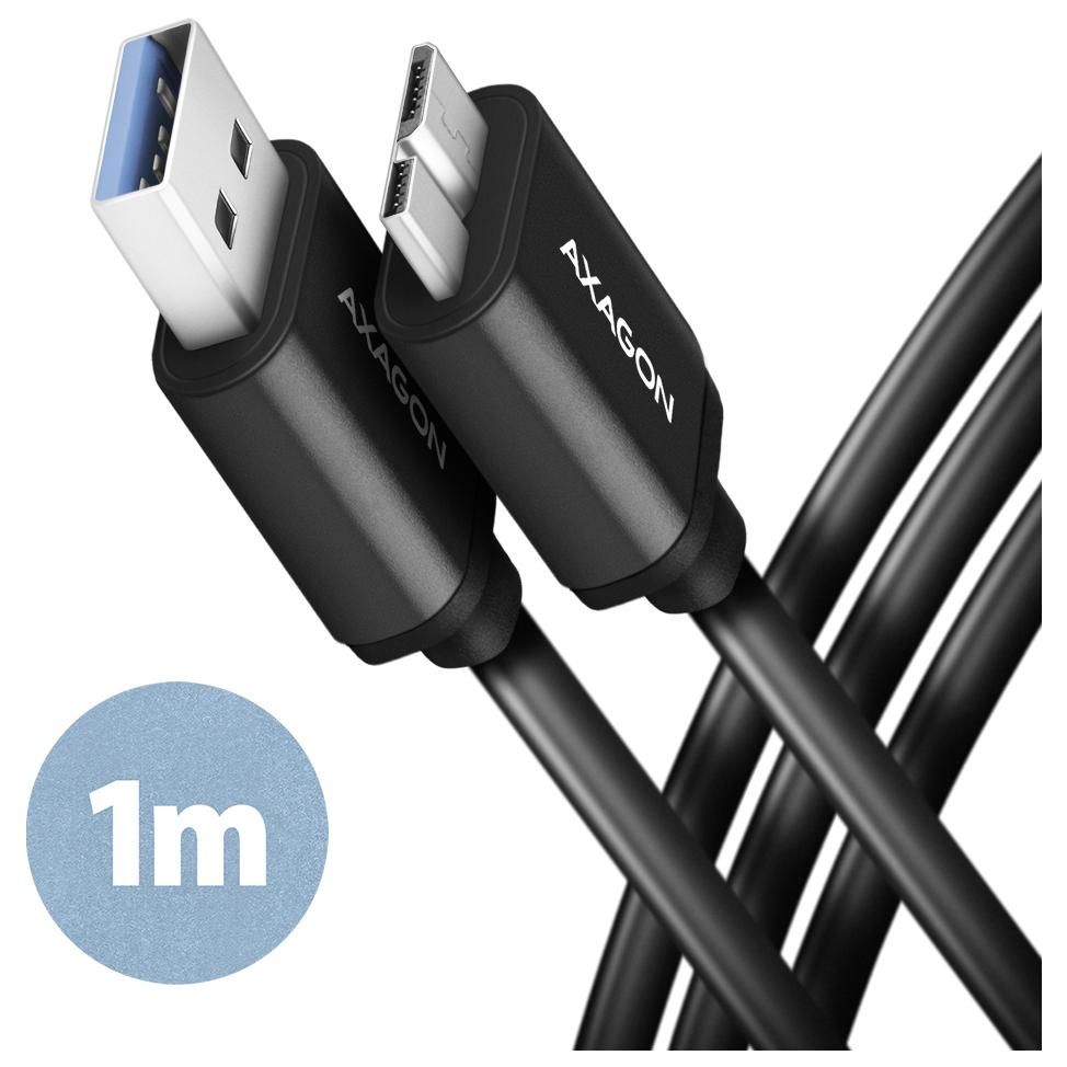 Axagon USB 3.2 Cable, 1m, Micro-USB B to USB A, Black