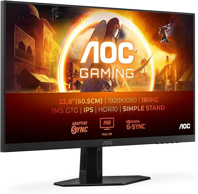 AOC Gaming 24-inch FHD Monitor, 180Hz, 1ms, FreeSync Premium, G-Sync Compatible, HDR10 (1920x1080, HDMI 2.0, DisplayPort 1.4) Black/Gray