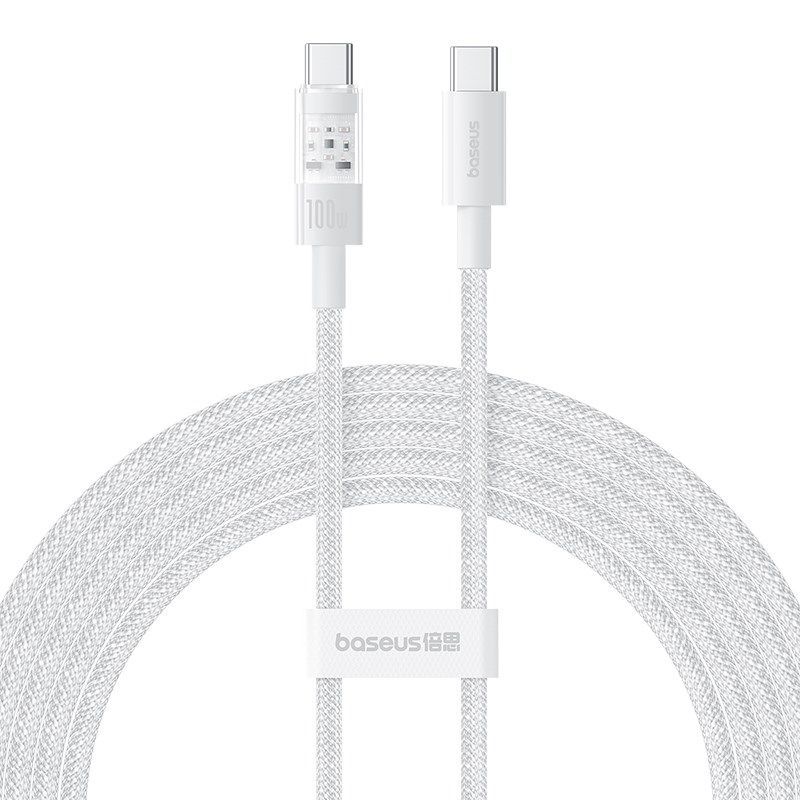 Cable Baseus Gem USB-C a Type-C, carga rápida de 100W, 2m - Blanco Luna