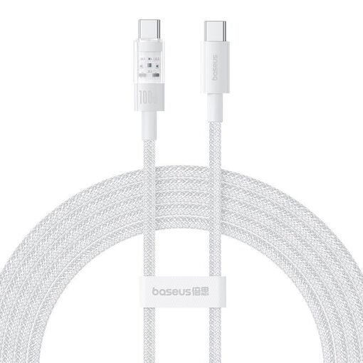 Cable Baseus Gem USB-C a Type-C, carga rápida de 100W, 2m - Blanco Luna