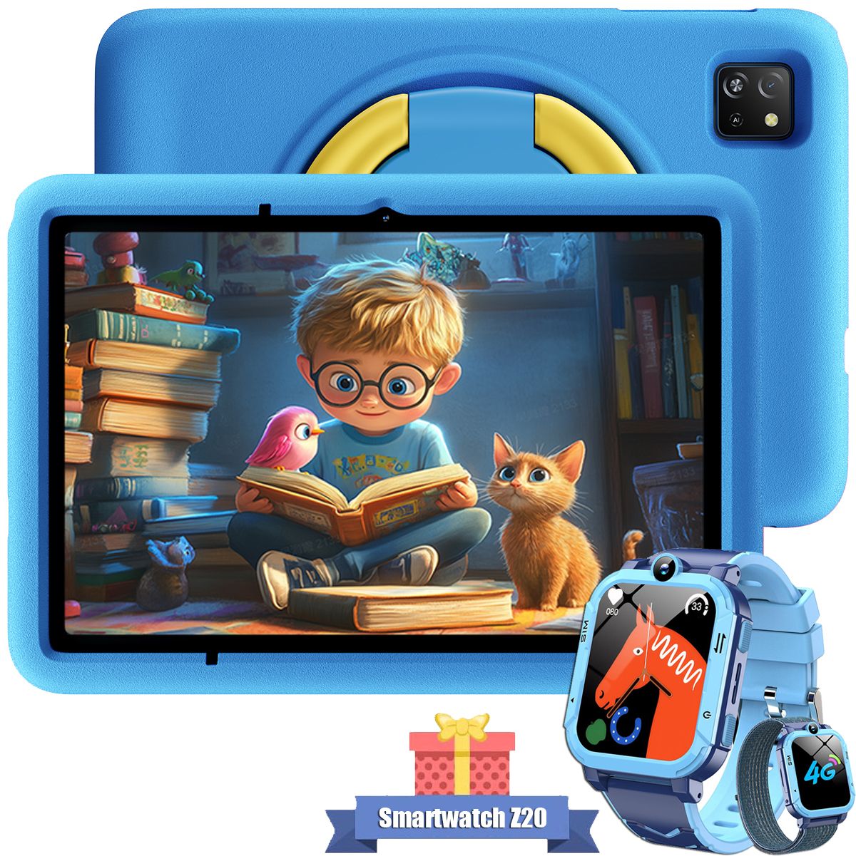 Tableta Blackview Tab 60 Pro para Niños, 10.1'' HD, 12GB de RAM, 128GB ROM, Android 15, 7700 mAh, Wi-Fi 6, Reloj Inteligente Z20 Azul