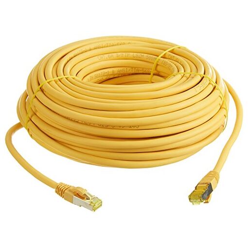 Helos S/FTP Cat 6a Shielded Ethernet Cable, Yellow, 30m - With Length Markings