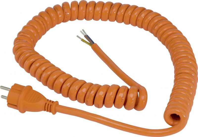 AS Schwabe Spiral Power Cable with Open End (230V/16A - IP44 - H07BQ-F 3G1.5 - 1m-5m Extensible - Orange)