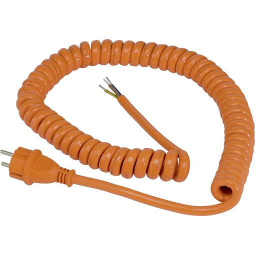 AS Schwabe Spiral Power Cable with Open End (230V/16A - IP44 - H07BQ-F 3G1.5 - 1m-5m Extensible - Orange)