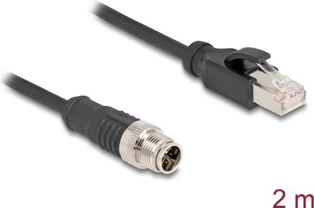 Câble réseau Delock - 8 broches M12-X vers RJ-45 - 2m, 6mm, blindé CAT5e, Noir (80867)