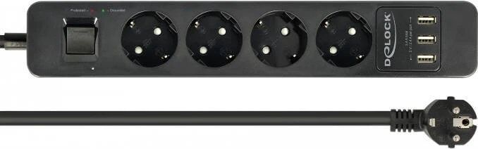 DeLock Extension Socket - 4-Outlet Power Strip with USB Charging