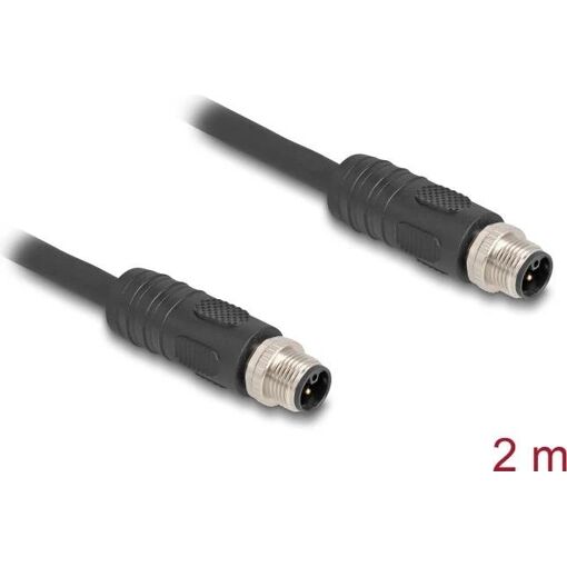 Delock M12 (4-pin) Sensor Cable - 12A, 2m, Silicone-Free, L-Coded, Black