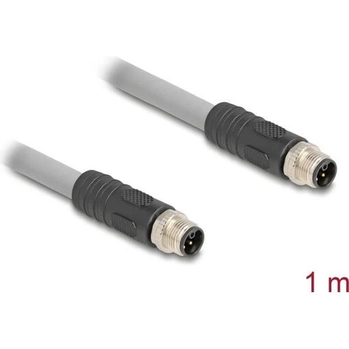 Delock M12 Sensor Cable - 16A, 1m, Silicone-Free, L-Coded, Grey (80532)
