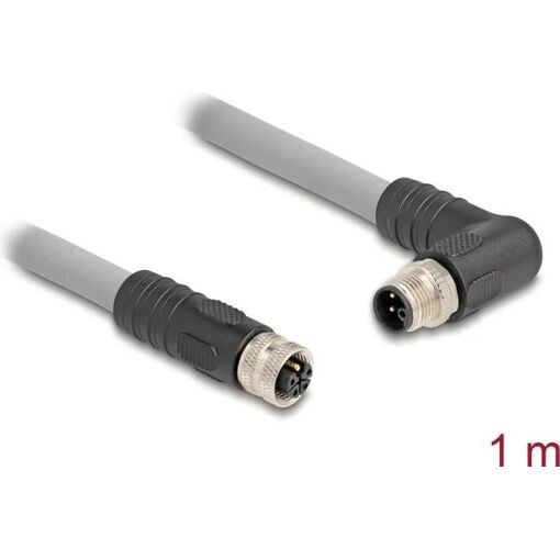 Delock M12 Sensor Cable - 5-pin, Right Angle to Straight, 16A, 1m, L-Coded, Gray (80546)