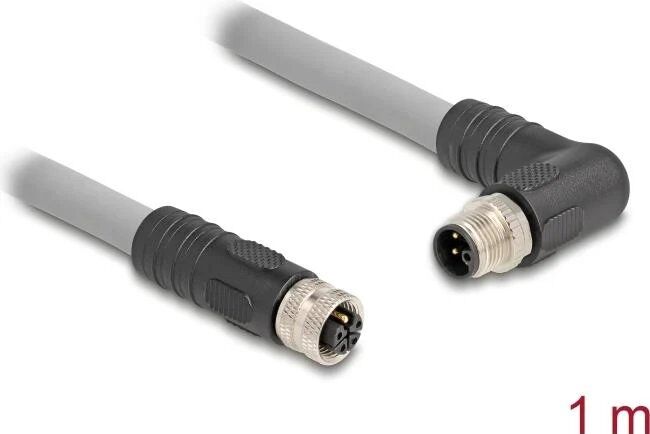 Delock M12 Sensor Cable - 5-pin, Right Angle to Straight, 16A, 1m, L-Coded, Gray (80546)