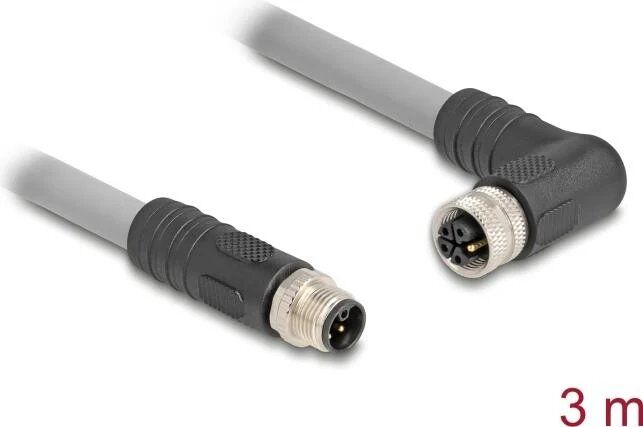 Delock M12 Sensor Cable - 3m, 5-Pin, 16A, Silicone Free, L-Coded, Grey (80544)