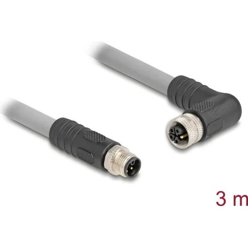 Delock M12 Sensor Cable - 3m, 5-Pin, 16A, Silicone Free, L-Coded, Grey (80544)