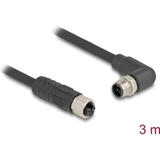 Delock M12 (4-pin) Sensor Extension Cable - 3m, Black