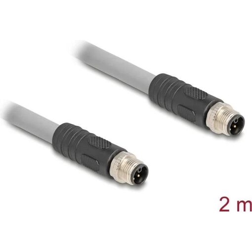 Delock M12 Sensor Cable - 5-Pin, 16A, 2m, Silicone-Free, L-Coded, Grey (80533)