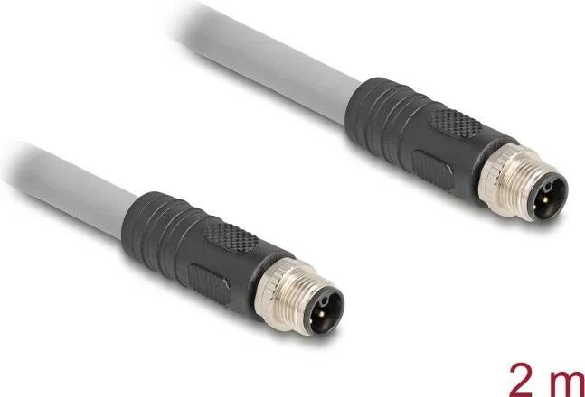 Delock M12 Sensor Cable - 5-Pin, 16A, 2m, Silicone-Free, L-Coded, Grey (80533)