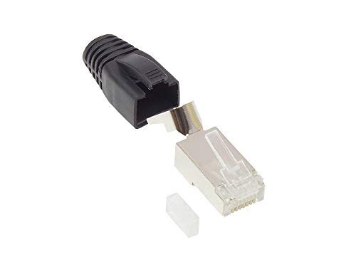Conector de red Good Connections Alcasa RJ45 - Cat. 6A / 500 MHz, juego de 50 piezas - Blindado, contactos dorados, para cable desnudo Cat.7 y cables Cat. 6/6A, negro