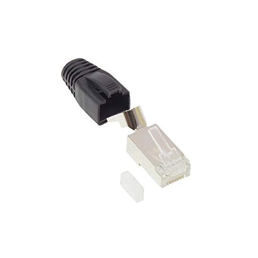 Conector de red Good Connections Alcasa RJ45 - Cat. 6A / 500 MHz, juego de 50 piezas - Blindado, contactos dorados, para cable desnudo Cat.7 y cables Cat. 6/6A, negro