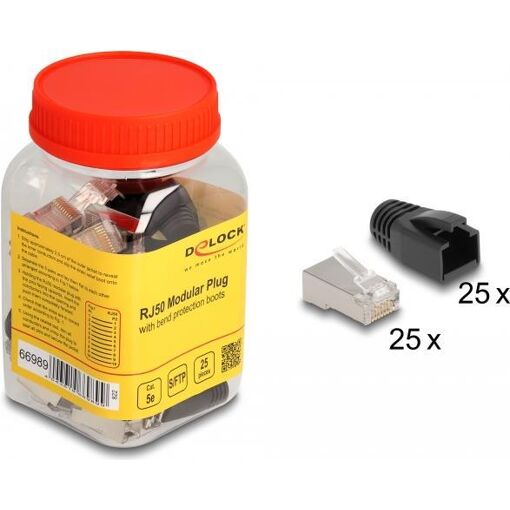 Delock RJ-50 (M) Network Connector, S/FTP Shielding, CAT 5e, Round, Hook-Free (Pack of 25)