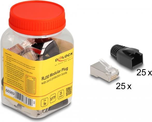 Delock RJ-50 (M) Network Connector, S/FTP Shielding, CAT 5e, Round, Hook-Free (Pack of 25)