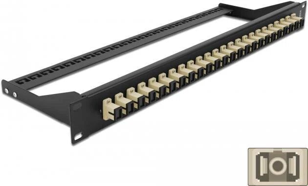 Delock Patch Panel - 24 SC MM Ports, Rack Mountable, 1U, 19" Form Factor, Black and Beige