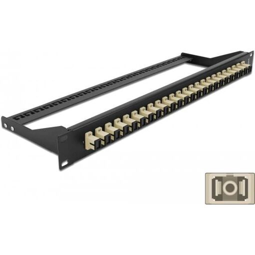 Delock Patch Panel - 24 SC MM Ports, Rack Mountable, 1U, 19" Form Factor, Black and Beige