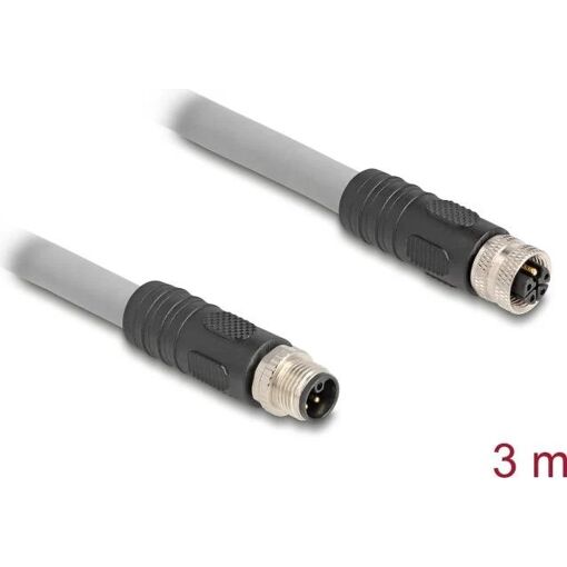 Delock M12 Sensor Cable - 3m, 16A, Silicone-Free, L-Coded