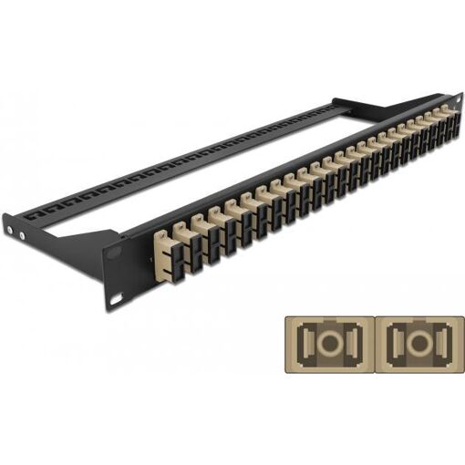 Delock Patch Panel, Rack-Mountable, SC Duplex MM X 24, Black & Beige, 1U, 19"