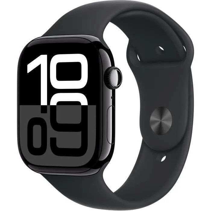Apple Watch Series 10 GPS, 46mm, Jet Black Aluminium, Black Sport Band (M/L)