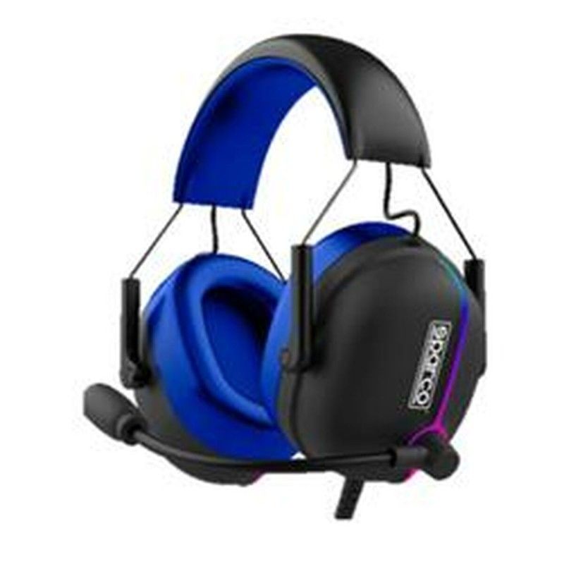 Sparco Gaming Headphone with Wire, RGB Lighting, 2m Cable - Black/Blue