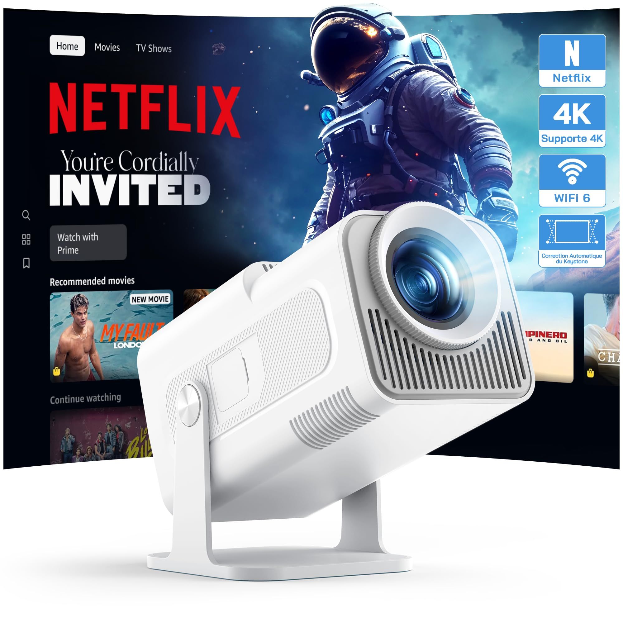 WOLFANG 4K Projector - 26000 Lumens - WiFi 6 - 1080p Full HD