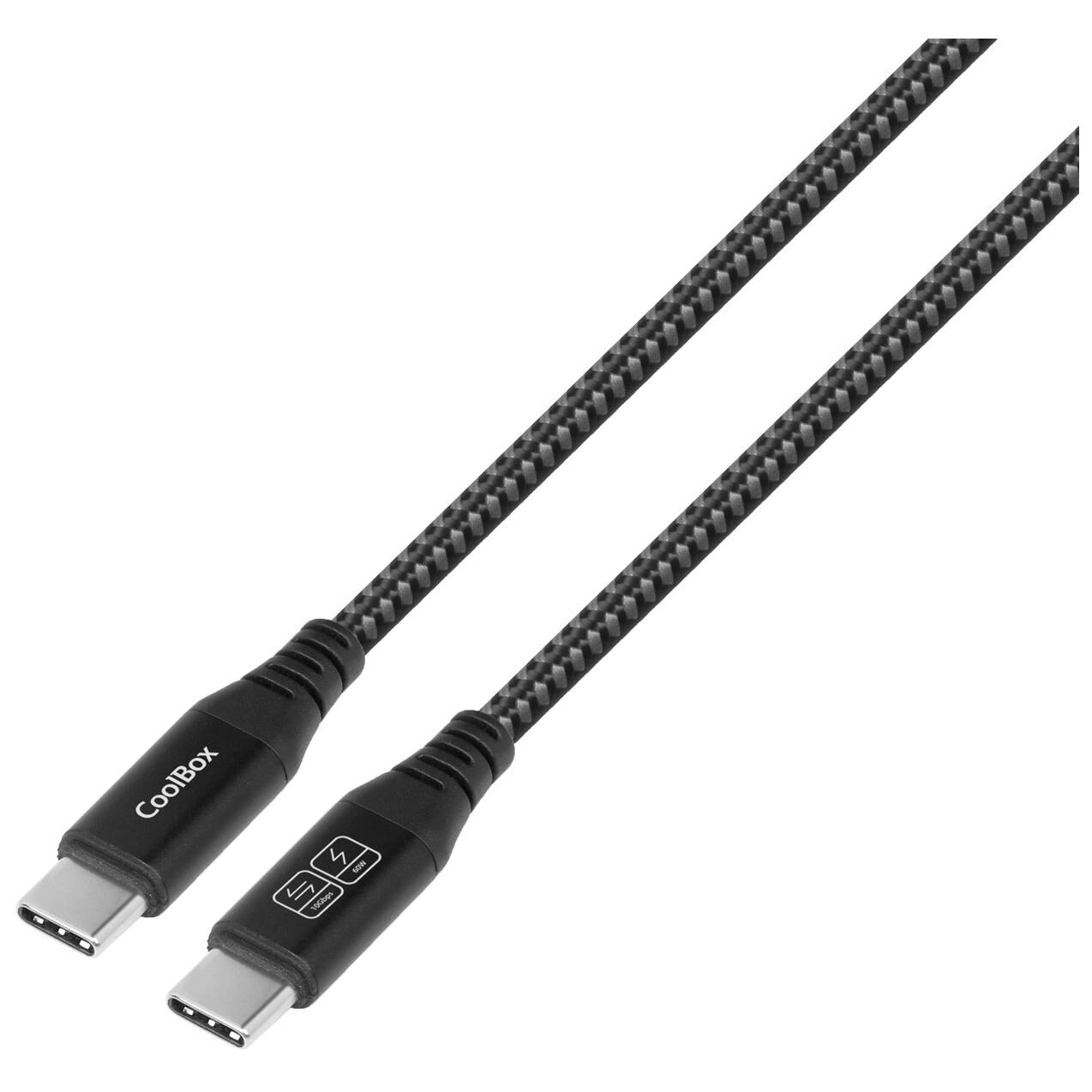 CoolBox USB-C Cable 60W, 1.2m, USB 3.2 Gen 2 (3.1 Gen 2), Black and Silver