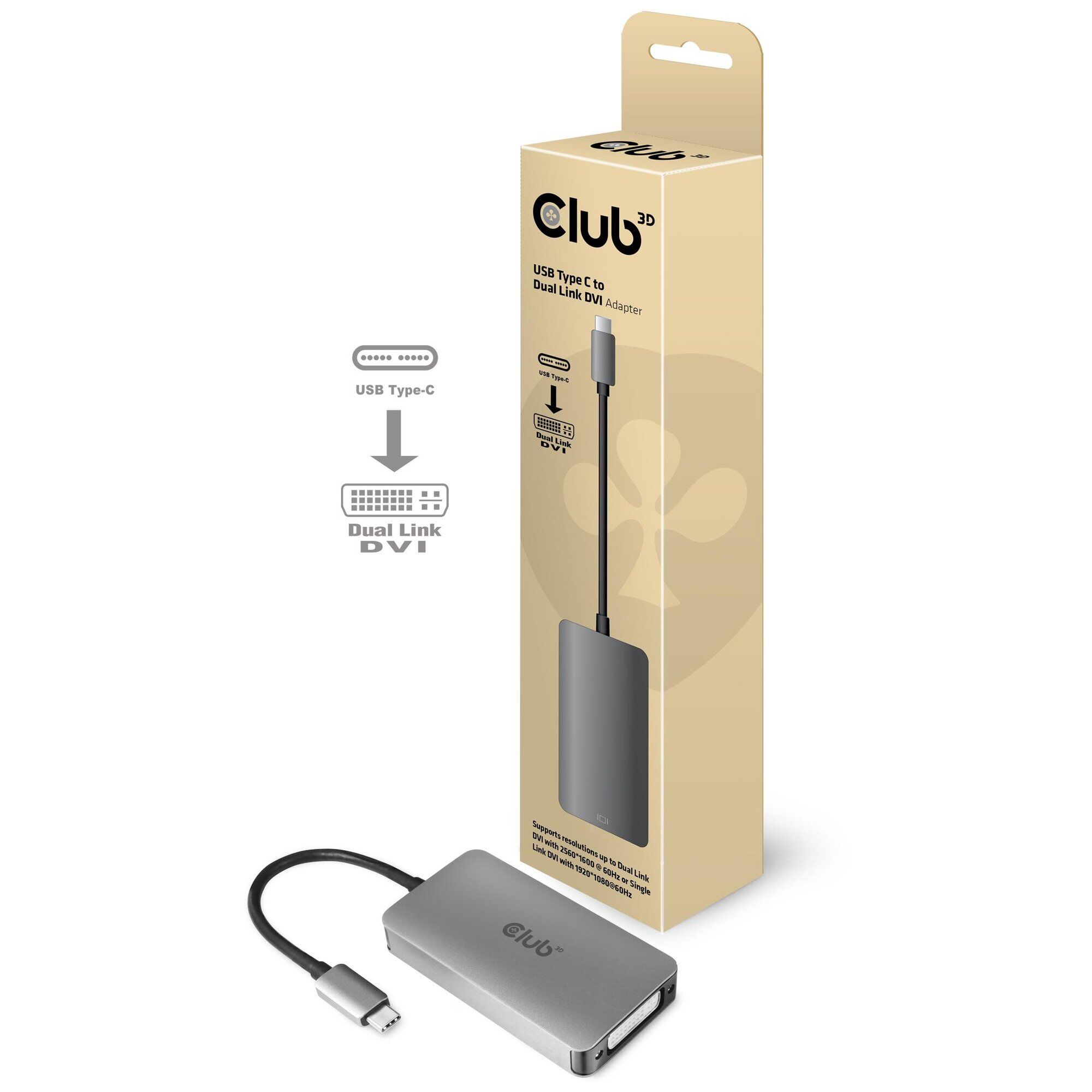 Cable de vídeo Club 3D CAC-1510 USB-C a DVI-D Dual Link (Gris)