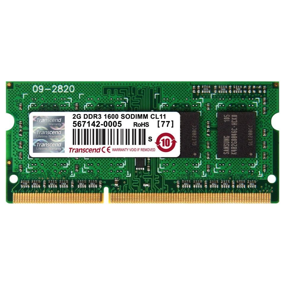 Transcend 2GB DDR3 SO-DIMM Memory Module (1600MHz, PC3-12800, CL11, 1.5V, Unbuffered, Non-ECC)