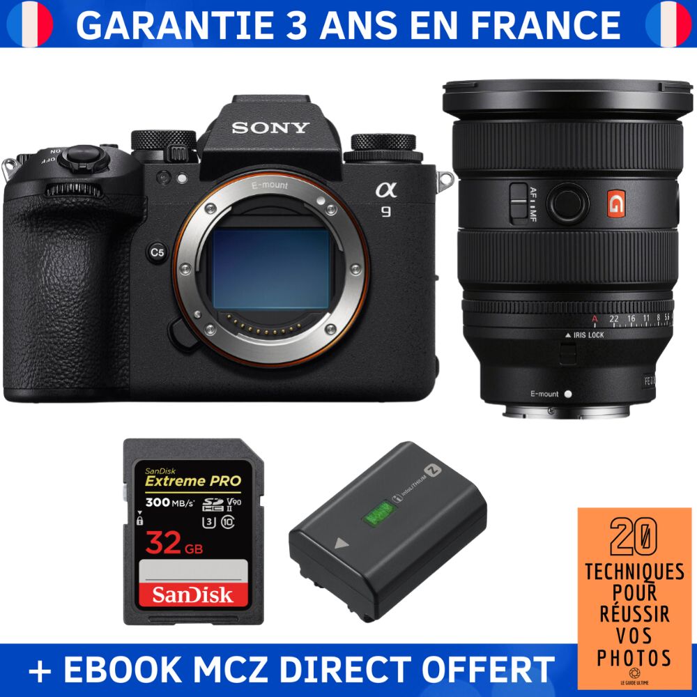 Sony A9 III + FE 16-35mm f/2.8 GM II Lens + 2x SanDisk 32GB Extreme PRO UHS-II SDXC Cards + Sony NP-FZ100 Battery + '20 Techniques for Successful Photos' Ebook - Professional Camera