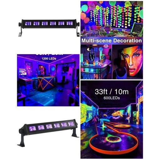 Barre LED UV Audio Club - Lumière noire 6x3W pour soirées et clubs